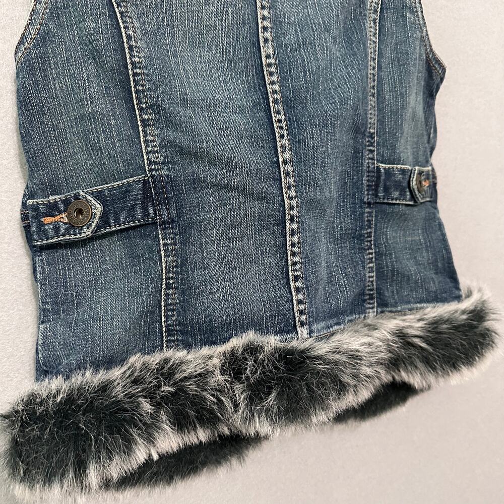 Vintage Y2K Guess Jeans Denim Vest With Faux Fur Trim Size Large - Picture 6 of 16